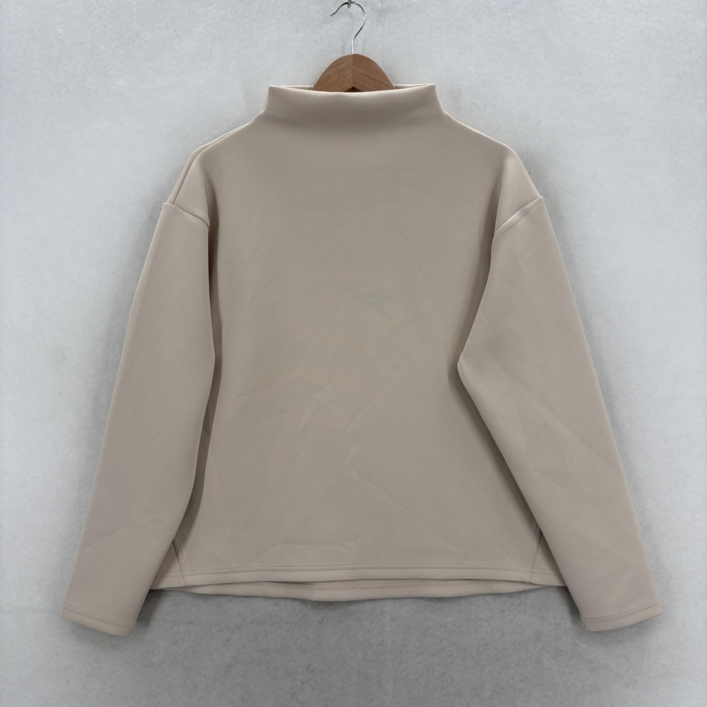 ADAY Like A Boss Mockneck Scuba Pullover Womens Medium Beige Mock Neck Stretch